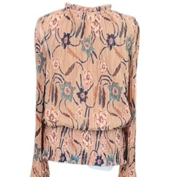 JOIE Gold Shimmer Pleated Floral Print Long Sleeve top size L - Picture 3 of 7